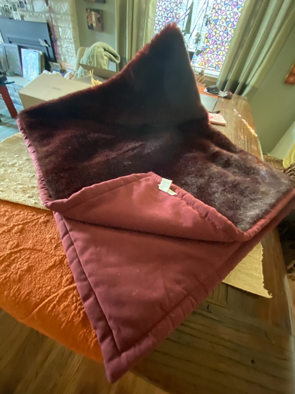 Pottery Barn Burgundy Faux Fur Throw Blanket Holiday Christmas Cozy